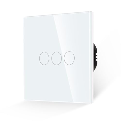 JIMEIDA Interrupteur mural tactile 3 interrupteurs 1 voie en verre trempé blanc rétroéclairage LED, 500 W, AC 240 V