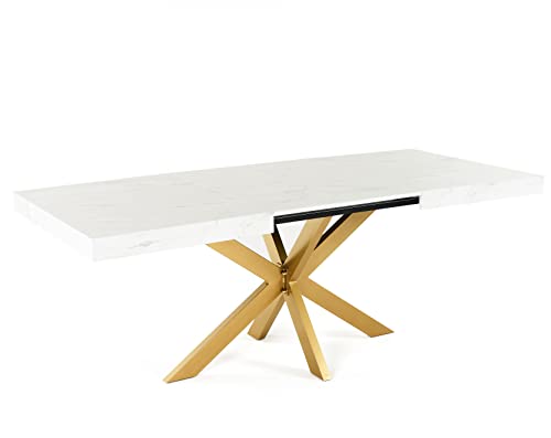 Table Extensible Avia avec Pied de Table araignée 140x90x79 cm (Base de Table: d'or, Marbre) Cover