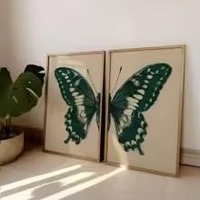 MAIMANG 2 lienzos pintados, 2 pósteres retro para decoración de pared, pósteres de estilo retro, así como mariposas verdes y beige (40x60cmx2/marco interno)