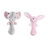 SUPVOX 2 Stück Teiliges Babyhandspielzeug Plüsch Greifling mit Niedlichem Elefant und Hase Cartoon Design Fördert Greif Handgelenkstärke für Ab Monaten