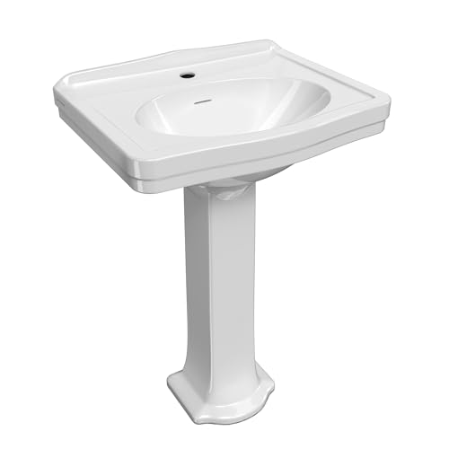 Elegance Collection Traditional Pedestal Sink with an Integrated Oval Bowl, Single Faucet Drilling, Low-Rise Backsplash and Overflow