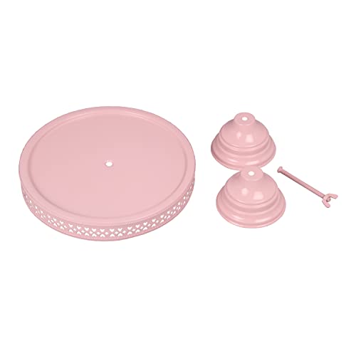 Image of anushkametals Pink Cake Stand Pedestal - 9 inch Top Diameter x 5 inch Height - Decorative Metal Dessert Display Stand for Cakes, Cupcakes & Party Table Decor