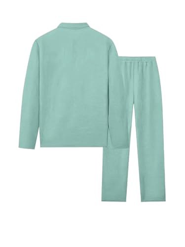 Image of Jawdrobe Men's Waffle-Check Co-Ord Set | Self-Textured Collar Top | Drawstring Jogger Pants | Cotton-Blend Loungewear /Night-Suit | Casual Travel & Streetwear Two-Piece