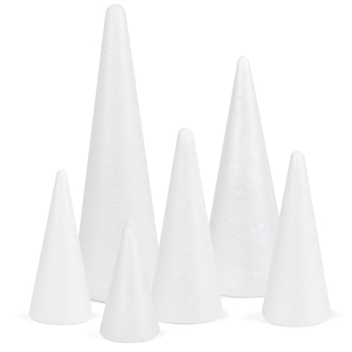 CCINEE 6 Packs Foam Cones for Crafts Assorted Polystyrene Floral Foam Cones for Christmas Tree Gnomes Art and Craft School Activity Wedding Home Table Centerpieces Decorations
