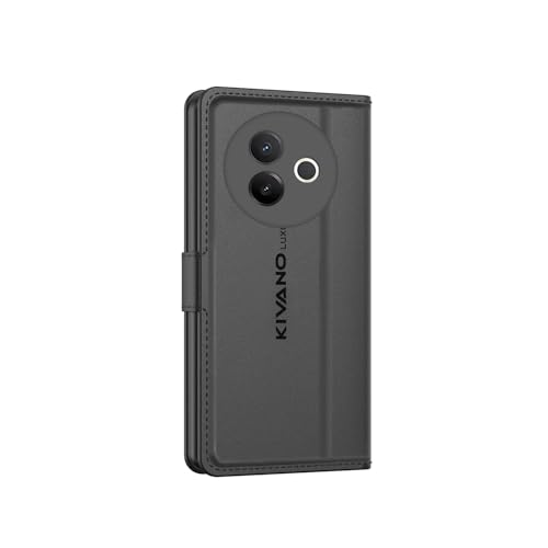 Image of KIVANO LUXE Compatible for Vivo Y39 5G Luxury Handmade Leather Magnetic Flip Folio Case | Card Holder & Kickstand | Slim Protective Cover | Unisex - Black