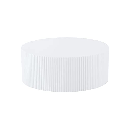 JUSTONE Set of 3 White Round Coffee Table Set Side Table End Table for Living Room, Drum Round 3 Peice Nesting Coffee Modern Coffee Table for Apartment Office,No Assembly (3PCS,White)