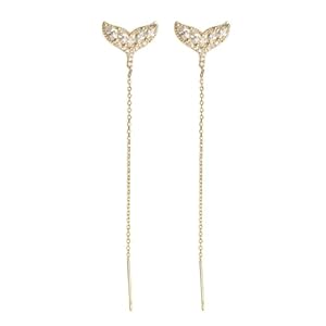 oos Glanzende Diamant Oorbellen, Kristal Bloemen Kwastje Ketting Dangle Drop Oorbellen, Leuke Eenvoudige Threader Lange Ketting Statement Studs Oorbel Sieraden voor Vrouwen Meisjes (Zeemeermin)