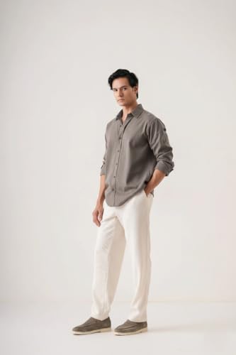 Image of CRYSTAL SKY Men Airy Linen Cotton Shirt Regular Fit Full Sleeves Solid Formal Shirt Stylish Daily Casual Office Wear