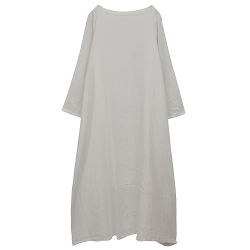 Image of Women's 2025 Spring 100% Linen Long Dress with Long Sleeve Maxi Dress Casual Loose Fitin Solid Color Pockets