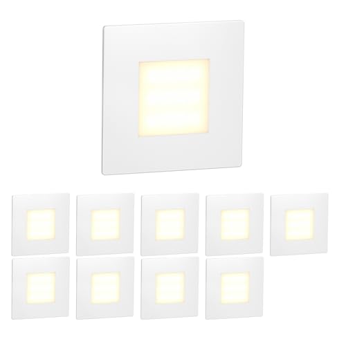 ledscom.de 10 Stück LED Treppenlicht/Wandeinbauleuchte FEX für innen und außen, eckig, 85 x 85mm, warmweiß