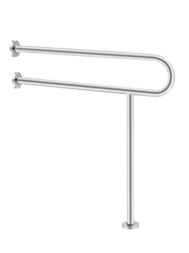 VEVOR Barre d'Appui WC avec Pied de Support, Barre de Maintien Toilettes, 800 mm, Rampe de Sécurité en U en Acier Inoxydable 304, Poignée Antidérapante, Charge 136 kg, pour Handicapés, Personnes Âgées