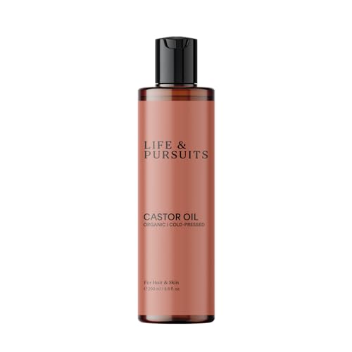Aceite de ricino orgánico de 200 ml, 100 % puro, prensado en frío, libre de hexano, aceite de ricino Life & Pursuits para piel, cuero cabelludo y cabello
