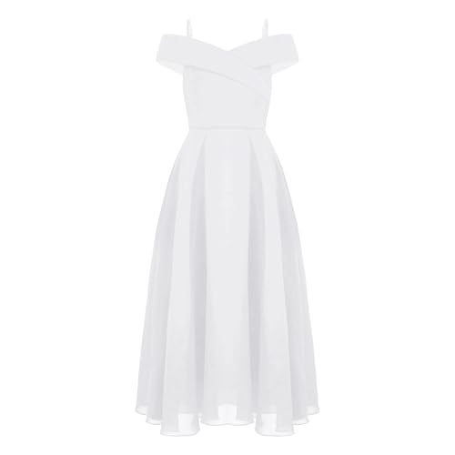 Oyolan Enfant Fille Robe Cérémonie Princesse Soirée Mousseline Demoiselle d'honneur Robe Mariage Anniversaire Communion B Blanc 9-10 Ans