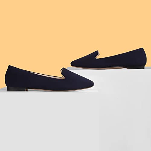 Image of MUSSHOE Black Flats for Women Pointed Toe-Comfortable Business Casual Work Shoes, Dressy Suede Slip On with Memory Foam for Office, Teacher & Standing All Day
