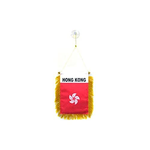 Image of AZ FLAG Hong Kong Mini Banner 6'' x 4'' - Hong Konger Pennant 15 x 10 cm - Mini Banners 4x6 inch Suction Cup Hanger