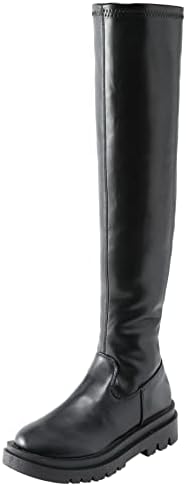 Women's Platform Thigh High Boots,Womens Over the Knee Boots Stretch Knitted Leather Boots Knee High Boots Women Wide Calf Round Toe Chunky Winter Long Dress Boots Tall Boots for Women (7.5, B01)