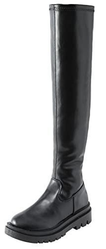 Women's Platform Thigh High Boots,Womens Over The Knee Boots Stretch Knitted Leather Boots Knee High Boots Women Wide Calf Round Toe Chunky Winter Long Dress Boots Tall Boots For Women (7.5, B01) #TOP6