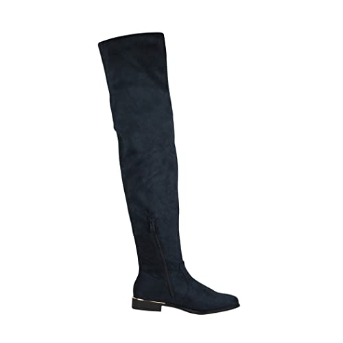 Elara Damen Stiefel Overknees Wildlederoptik Blau Chunkyrayan EL502 Blau-39
