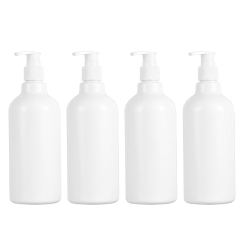 Garneck 4 Stück Nachfüllbare 500 ml Pumpflaschen aus Geschmacksneutralem Material Spender für Flüssigseife Shampoo und Ätherische Öle Weiße Flasche mit Weißer Pumpe Wiederverwendbar für