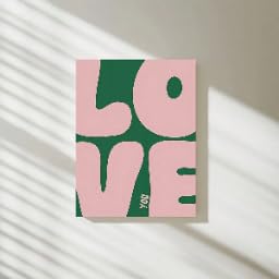 Impression artistique Love You vert rose rétro décoration murale salon