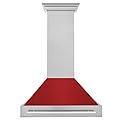 ZLINE 36 in. Satin Stainless Steel Wall Mount Range Hood with Red Matte Shell and Stainless Steel Handle (8654SNX-RM-36)