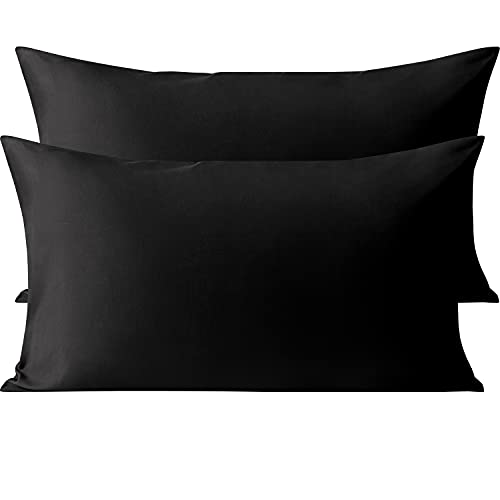 Organictune Pillow Cases King Size Set of 2 Microfiber Pillowcases Shrinkage and Fade Resistant Pillow Covers with Envelope Closure（Black,20x40 Inches）