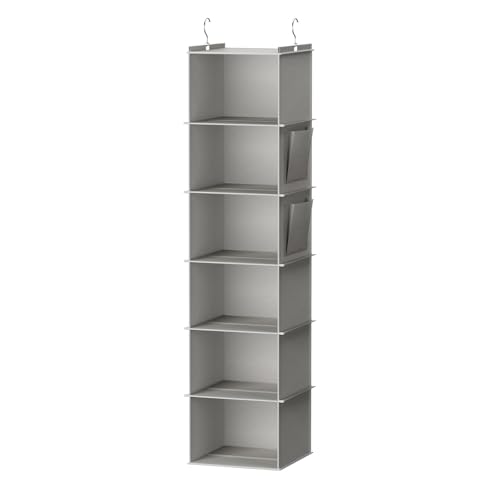ANIS·KEAAR Grand organiseur de placard à suspendre et de rangement, pliable à 6 étagères lavables pour chambre à coucher, salle de bain (gris)
