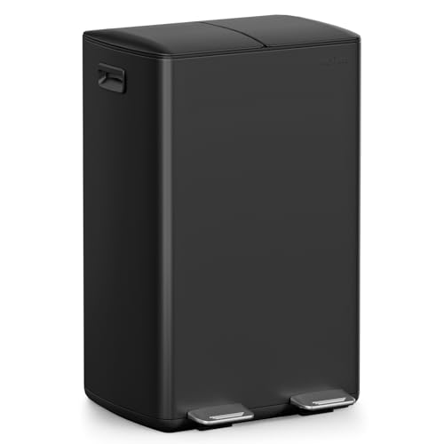 mVm Mülleimer Küche,60 Liter Treteimer,2x30L Doppelter Abfalleimer 2er-Mülleimer Mülltrennung mit Inneneimer, Stahl, Luftdicht, Softclose-Deckel, Breites Robustes Pedal