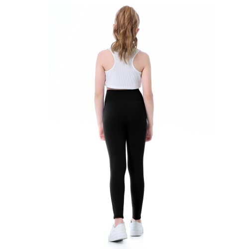 Girls V Cross Waisted Yoga Pants Upf 50+ Buttery Soft Leggings With Pockets Youth Althletic Dance Running Tight Joggers Black 11 12 #TOP1