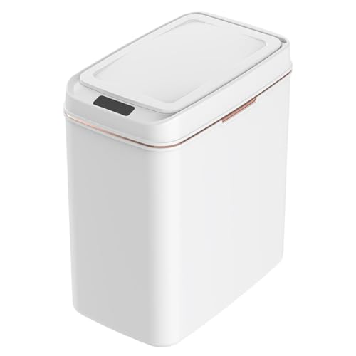 Papelera de residuos para baño con tapa automática y formato estrecho rectangular