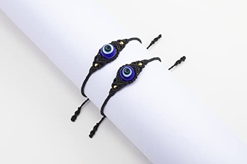 Lavoio Evil Eye Bracelets 10mm amber tiger eye Bracelets Adjustable Amulet for Women Men Little Boys & Girls (black 2pcs Evil Eye Bracelet) - Image 6