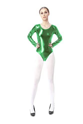 Maglia da balletto glitterata da donna, maglia da ginnastica ritmica da donna, maglia da balletto / danza manica lunga, maglietta da donna, ordina due taglie in più per favore, Verde, L