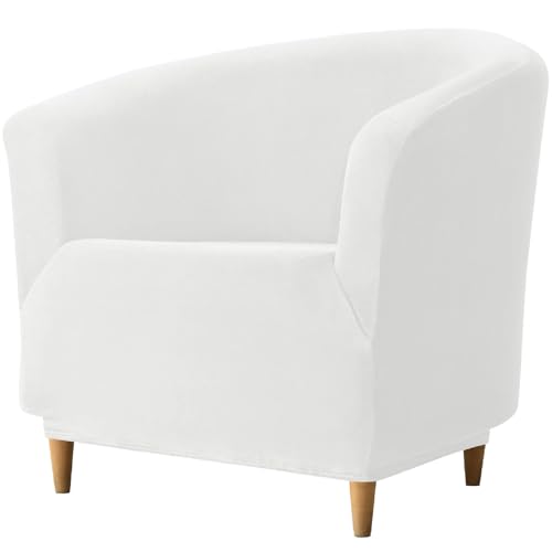 ZRCYXDW Velvet Club Chair Slipcover, 1 Piece Barrel Chair Cover for Living Room Armchair Covers with Elastic Bottom Tub Chair Covers Furniture Protector Washable-White-1 Piece