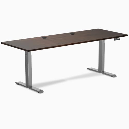 Image of Desky Dual Rubberwood Sit Stand Desk Dark Walnut 48 inch Space Gray