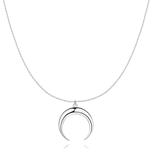 Colgante de mujer original con diseño de luna invertida. Cadena de plata para mujer, niña ideal para regalo del día de la madre, cumpleaños, aniversario. Joyeria mujeres (Baño de plata)