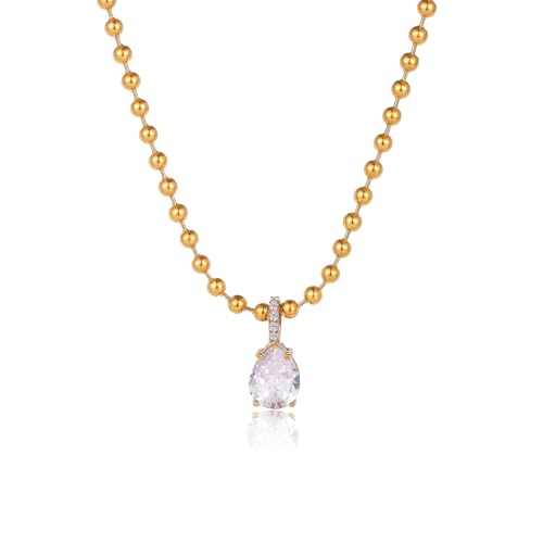 Fullpop Women’s Dainty Gold Zircon Pendant Necklace - Stainless Steel Hypoallergenic Waterproof Tarnish-Resistant