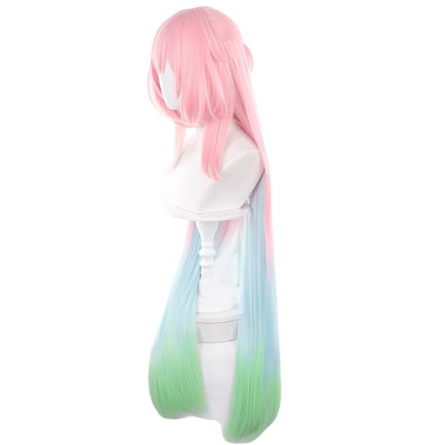Image of Anime Pink Green Blue Gradient Long Wig Beauty Female Halloween | Pre-shaped Heart Hairstyle Halloween,Christmas,Comic con,Game Show Heat Resistant Fiber Breathable Rose Mesh Inner Free Cap