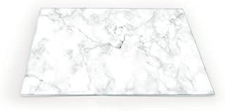 Clear Glass Chopping Board with White Marble Print - Size 40cm x 30cm - Non Slip Glass Worktop Savers for Kitchen - Great Worktop Protector for Any Food prep