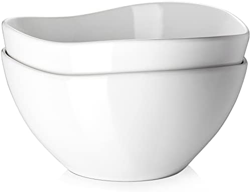 DOWAN Large Mixing Bowls, Ceramic Serving Bowls, 3.2 Quart Deep Salad Bowls, 105 Oz White Fruit Bowls for Modern Home, Set of 2