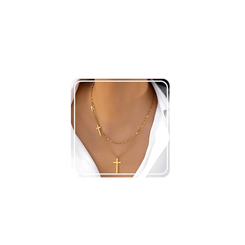 RINHOO FRIENDSHIP Layered Necklaces Set For Women Gold Cross Necklace Trendy Fashion Jewelry Accessory (Gold cross necklace) RINHOO FRIENDSHIP Layered Necklaces Set For Women Gold Cross Necklace Trendy Fashion Jewelry Accessory (Gold cross necklace)