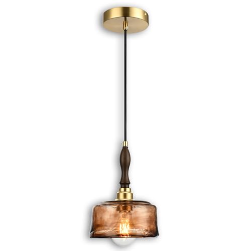LUXWELL Modern Amber Glass Pendant Light, 6.7