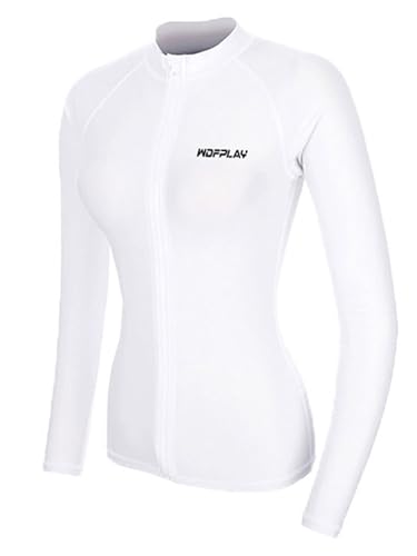 Doomiva - Doomiva T Shirt Anti UV Femme à Manche Longueet avec Zip Avant Vêtements Upf50+ Protection Solaire Rashguard Surf Natation Plage Blanc M