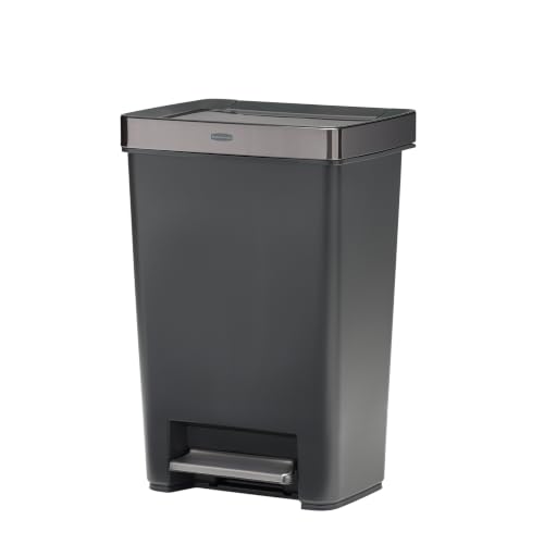 Image of Rubbermaid Premier Series IV Step-On Trash Can for Home and Kitchen, 12.4 Gallon, Stainless Steel Lid Charcoal, for Home /Kitchen /Garage /Apartment /Office