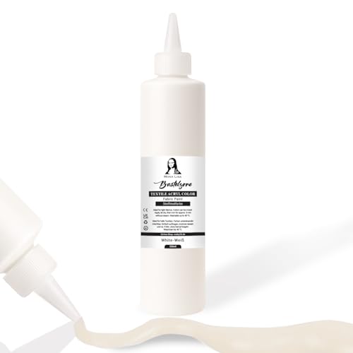 Stofffarbe 500ml. Waschfeste Textilfarbe. T-Shirt Farbe für helle Stoffe. Waschmaschinenfest, Waschbeständig. Textilmalfarbe, Stoffmalfarbe Fixierung durch Bügeln (Weiß)