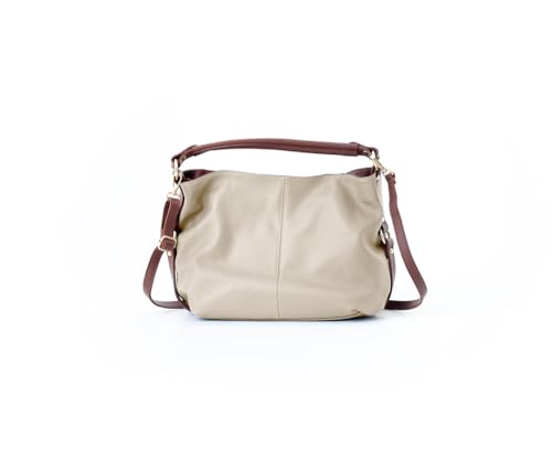 Image of Baroncelli Medium Italian Leather Tote Bag for Women - Pebbled Genuine Leather Handbag with Zipper - Made in Italy
