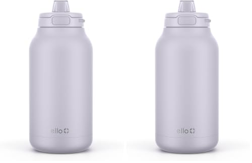 Image of Ello Hydra 64oz Half Gallon Water Jug with Handle and Motivational Time Markers for All Day Hydration, Plastic Reusable Water Bottle with Straw and Locking, Leak Proof Lid, BPA Free, Celeste