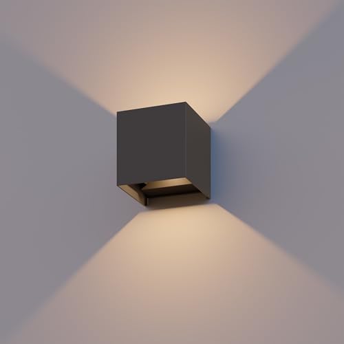 CALEX Kubus LED - Juego de 4 luces exteriores, color antracita, bidireccional, 7 W, luz blanca cálida, haz luminoso ajustable