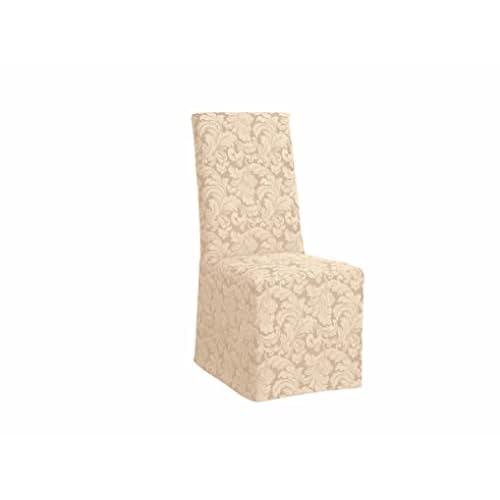 SureFit Scroll Long Dining Chair Slipcover (Champagne) – Full Length Relaxed Fit High Back Chair Cover/Perfect for Adding Accents to Your Dining Room