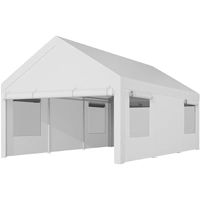Shintenchi 12x18.5ft Heavy Duty Carport, Portable Garage with Removable Sidewalls, Doors and Ventilated Windows, All-Season Tarp, UV Resistant Waterproof Carport Canopy for Outdoor (White)