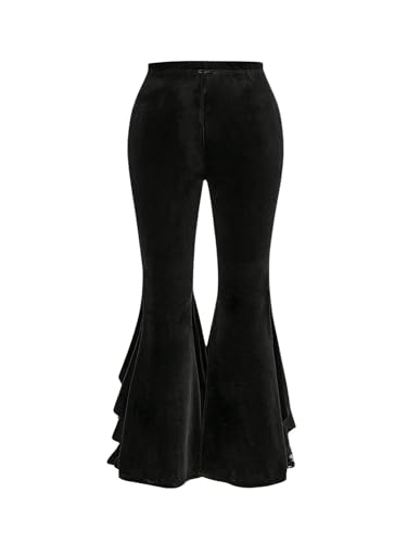 Verdusa Women's Plus Size Ruffle Trim Lace Velvet Pants Elastic Waist Wide Leg Palazzo Pants2